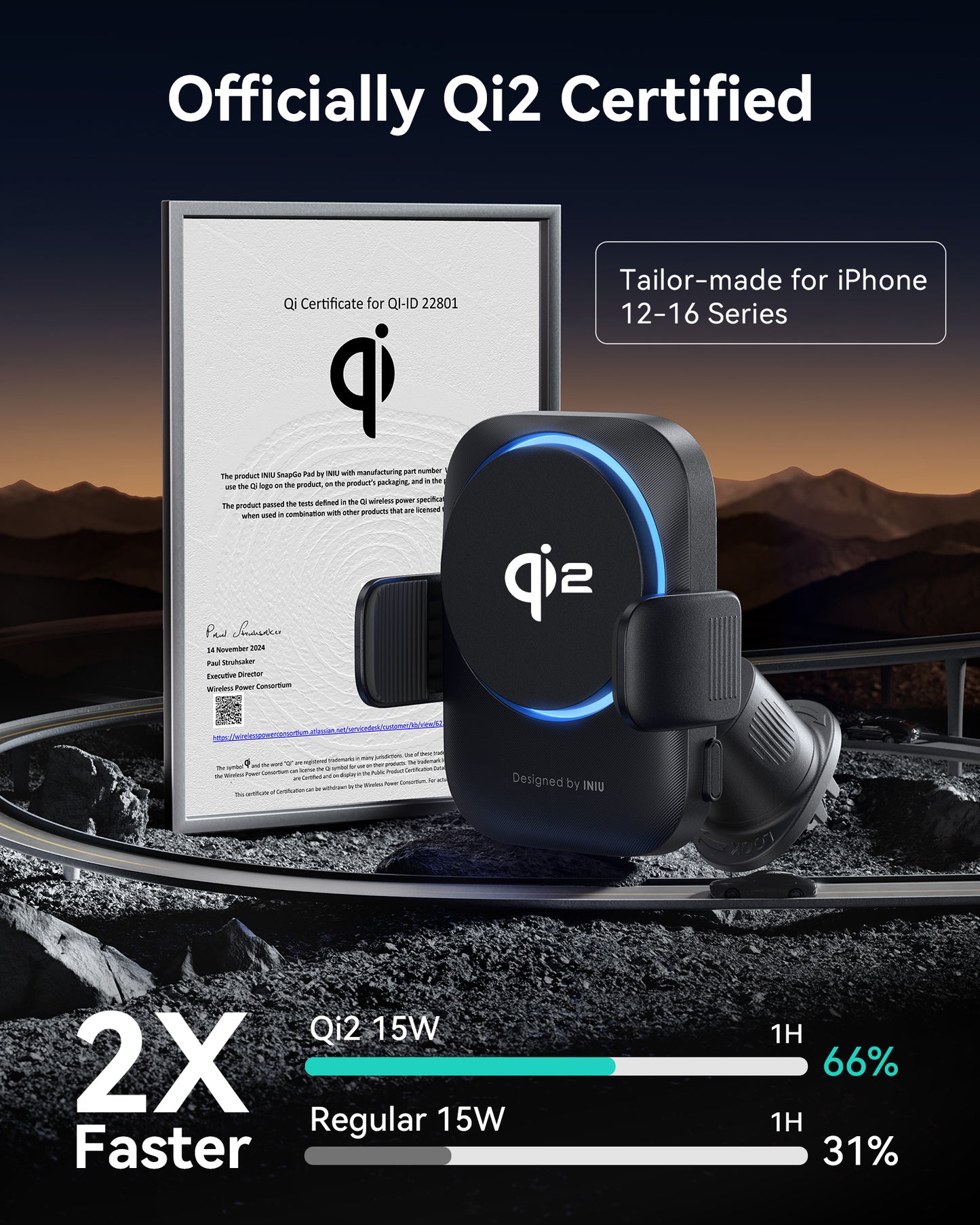 INIU SnapGo V11-E1 Qi2 15W Magnetic Wireless Car Charger