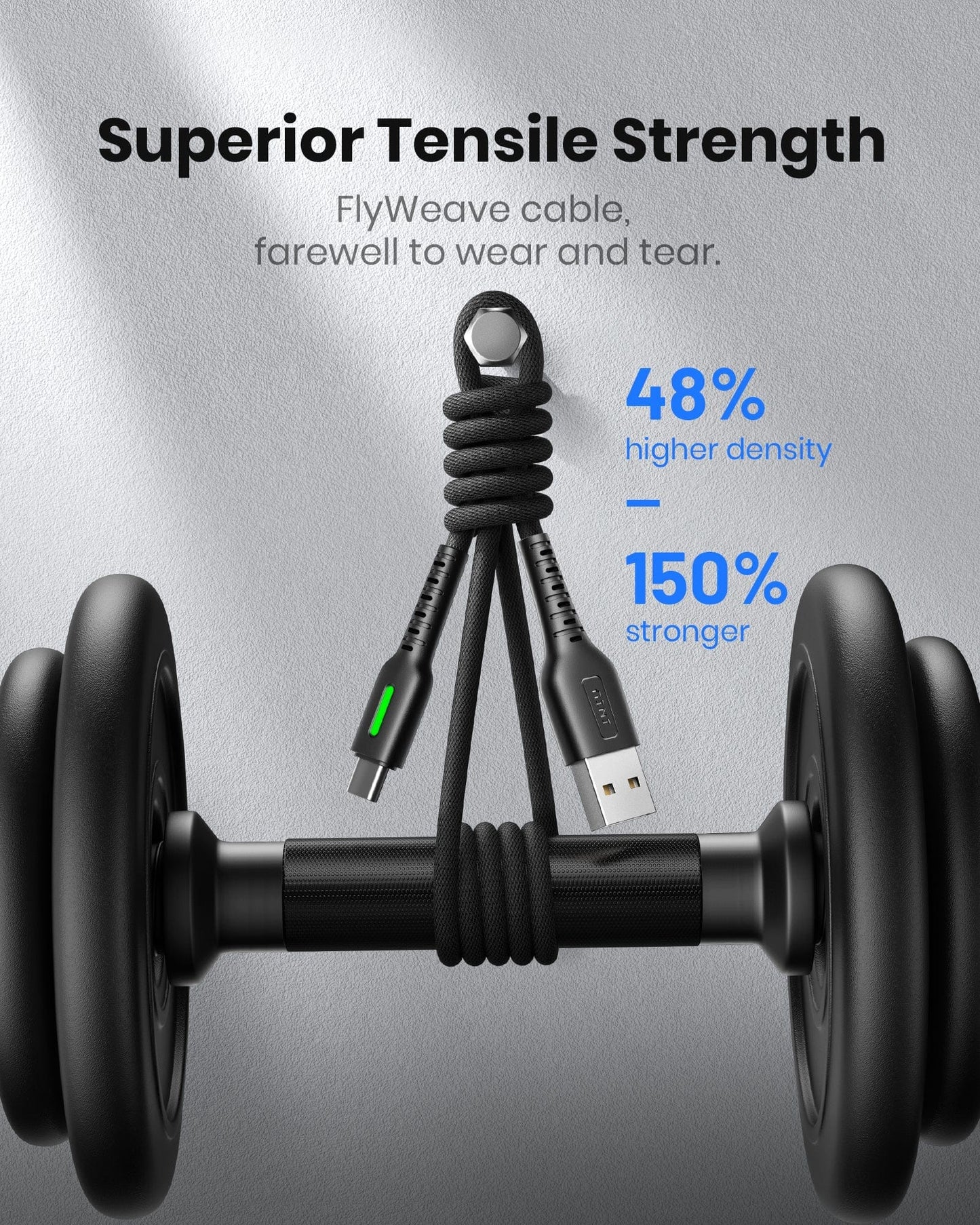 INIU D3C USB C Cable: FlyWeave cable, higher density, and stronger cable.