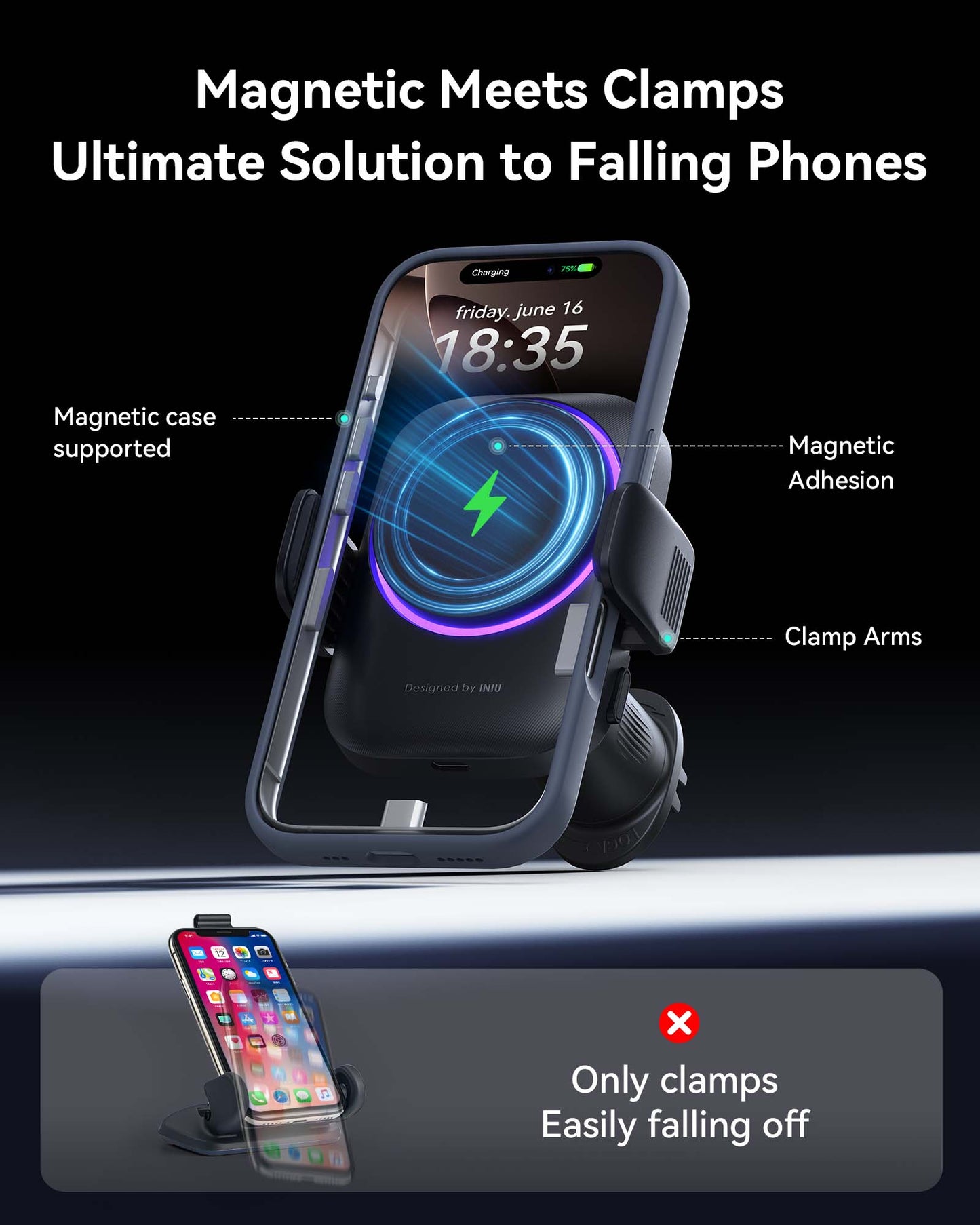 INIU SnapGo V11-E1 Qi2 15W Magnetic Wireless Car Charger