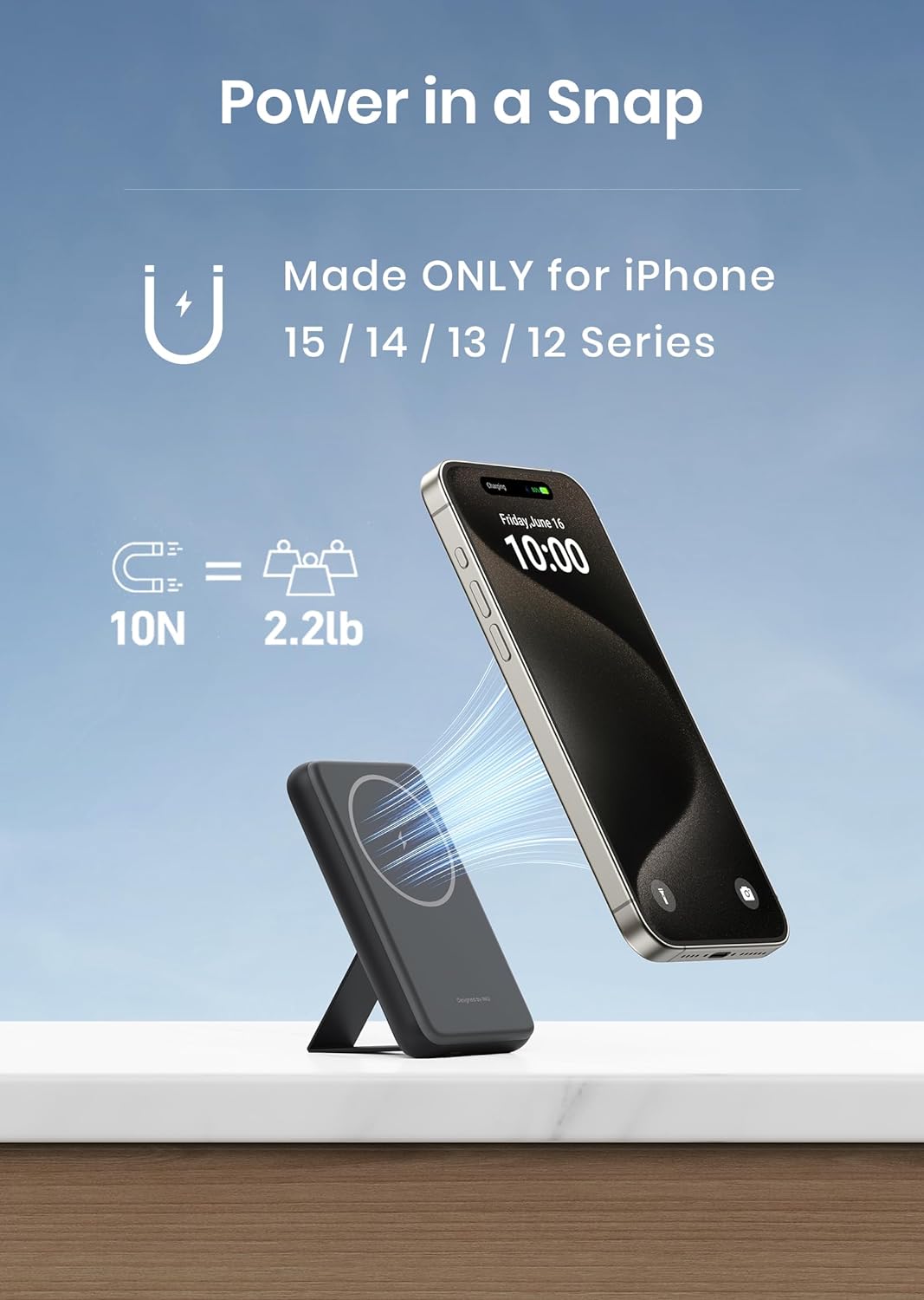INIU para MagSafe Battery Pack, Slim 6000mAh 20W Cargador portátil magnético con soporte plegable para iPhone 15/15 Plus/15 Pro/15 Pro Max, iPhone 14/13/12 Series (con cable de C-C USB de 1 pie 60W)