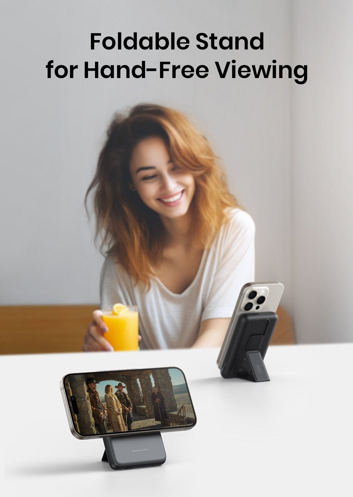 INIU B7 Power Bank with Foldable Stand: Hand-free viewing for iPhone. Supporting magnetic charging