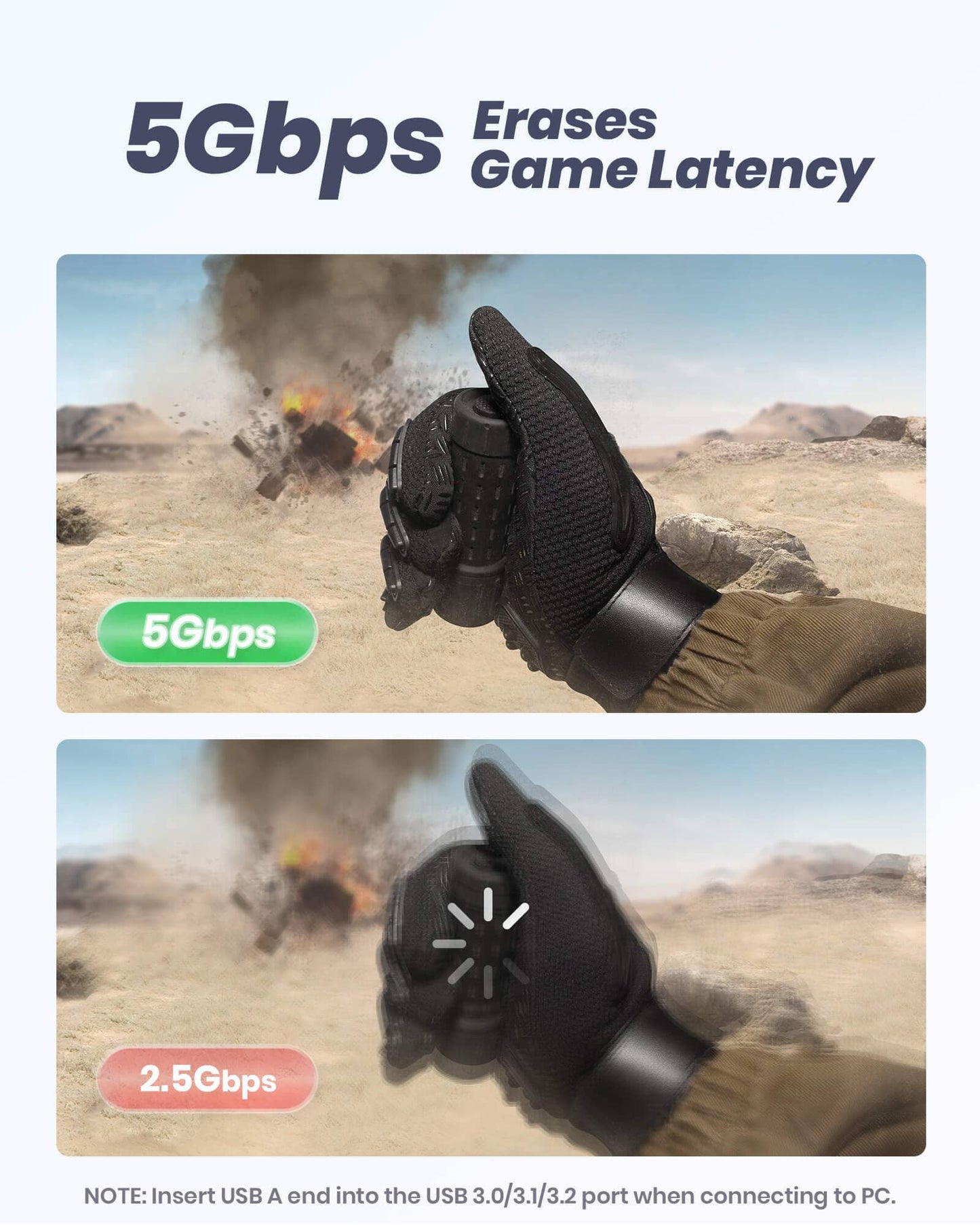 INIU DI401 VR Link Cable showcasing 5Gbps data transfer, reducing game latency, black design