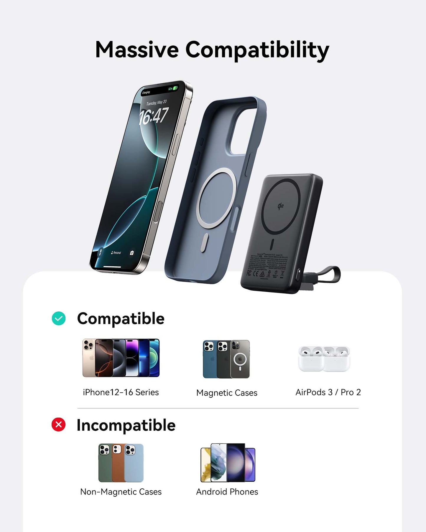 INIU SnapGo P73-E1 Wireless Charger Qi2 15W 10,000mAh