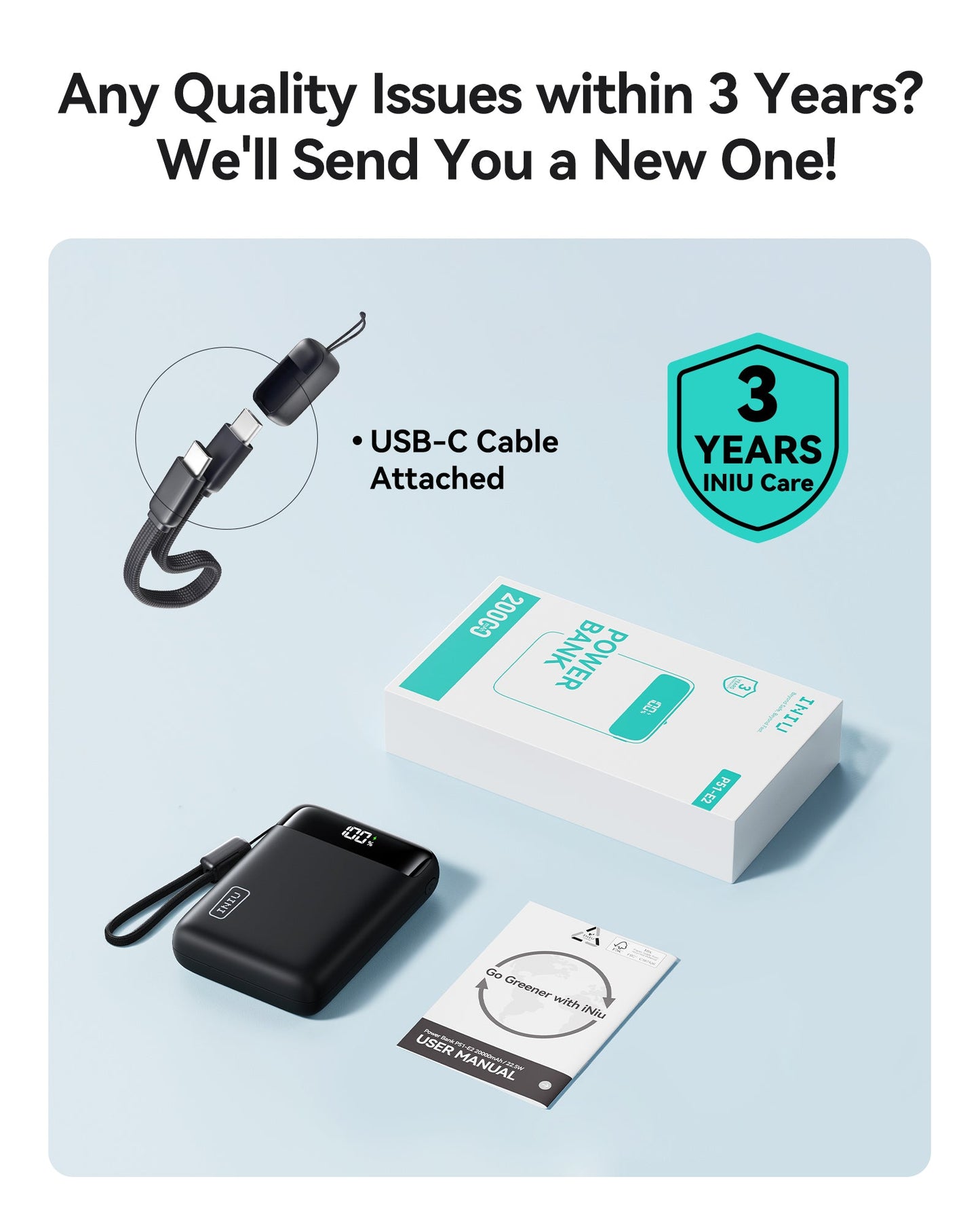 Batterie externe INIU Carry P51-E2 22, 5 W la plus petite 20 000 mAh