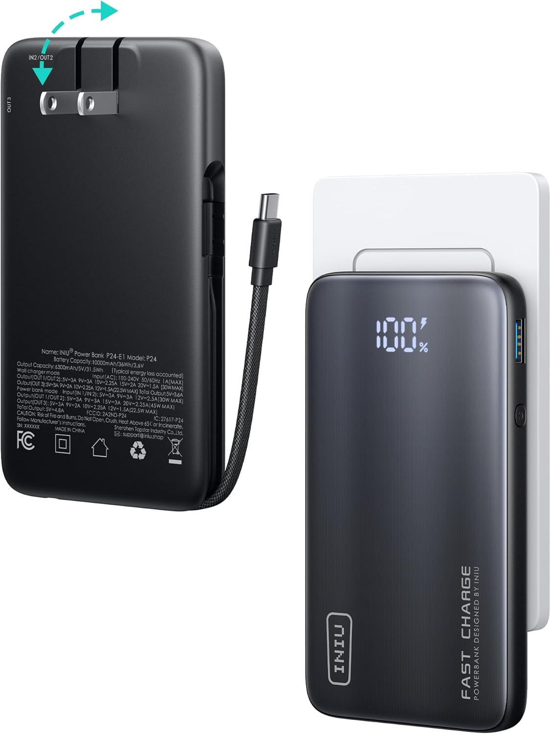 INIU Chargeur portable 3-en-1 P24-E1, batterie externe 45 W 10 000 mAh