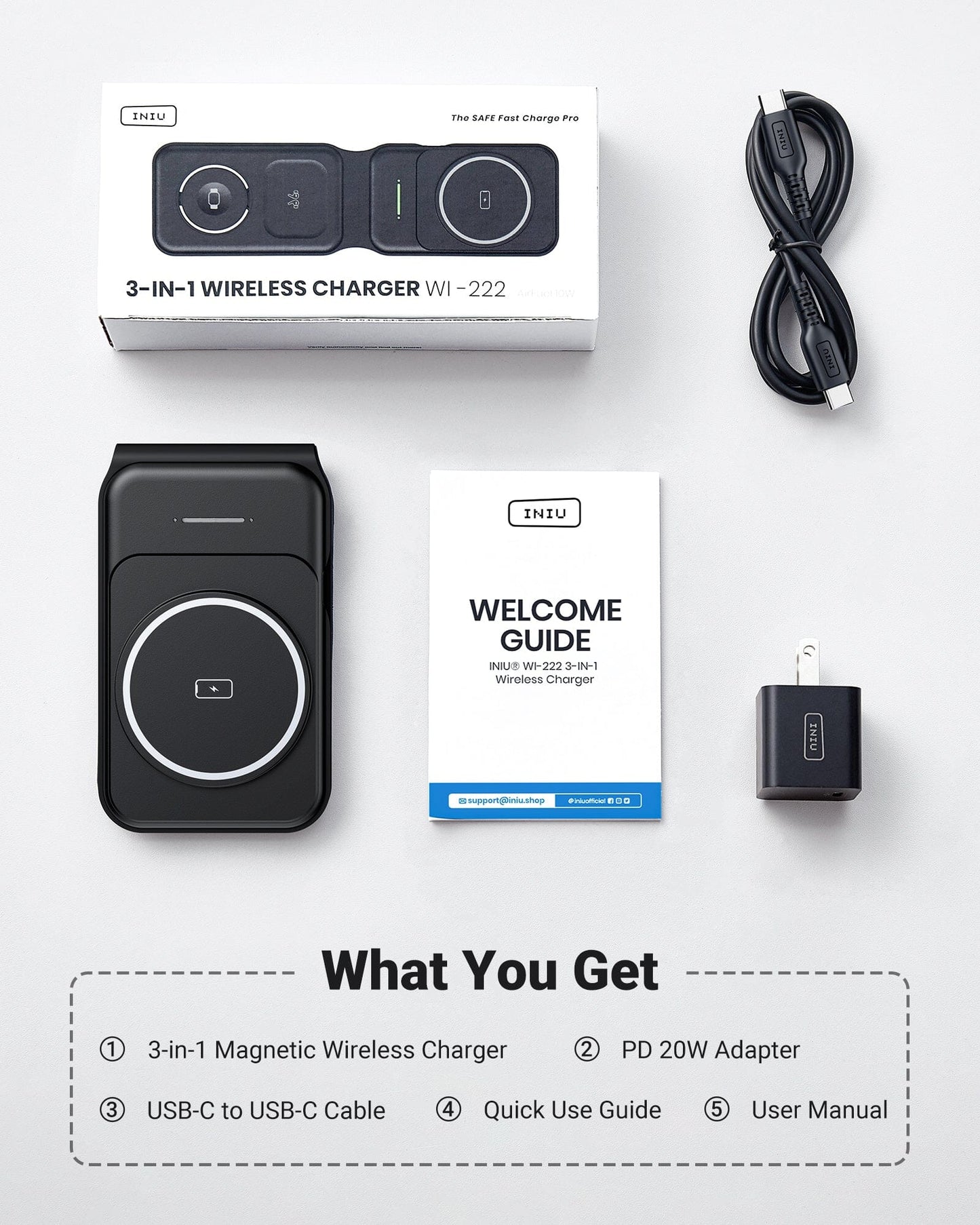 INIU SnapGo WI222 3 in 1 Wireless Charging Pad & Stand, 15W Magnetic Multifunction