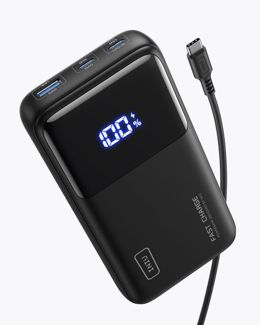 INIU B62 Power Bank - Black power bank with USB-C, digital display, and FAST CHARGE