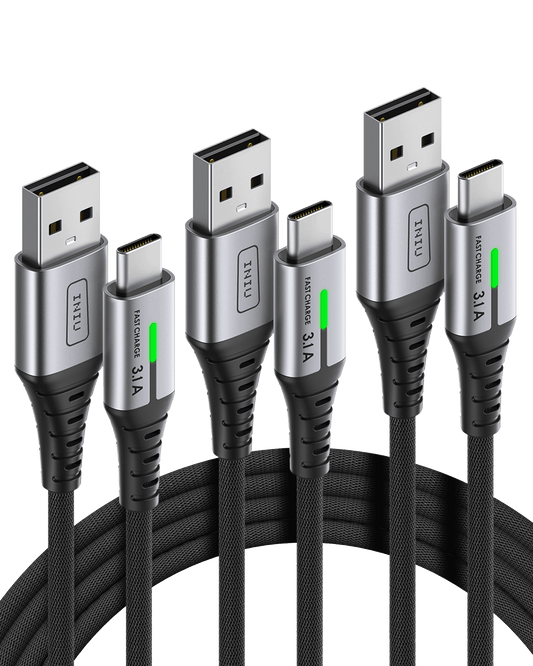 INIU D5C USB-C Charging Cable 3-Pack, Fast Charging 3.1A, Black, Silver