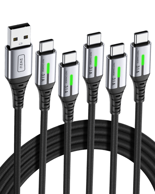 INIU D5C Nylon USB C Cable 5-Pack featuring Fast Charge 3.1A and durable braided nylon cable for iPhone 15