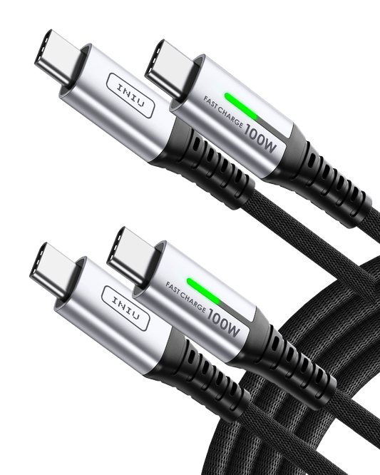 INIU D5CC USB C to C Cable 100W - Black USB C charging cables with 100W Fast Charge and green indicator