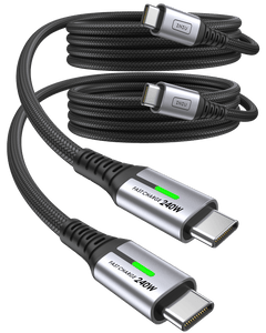 INIU D7CC USB C to C Cable 240W (2m, 2-Pack): Black braided charging cable with USB-C connectors, featuring 240W fast charge