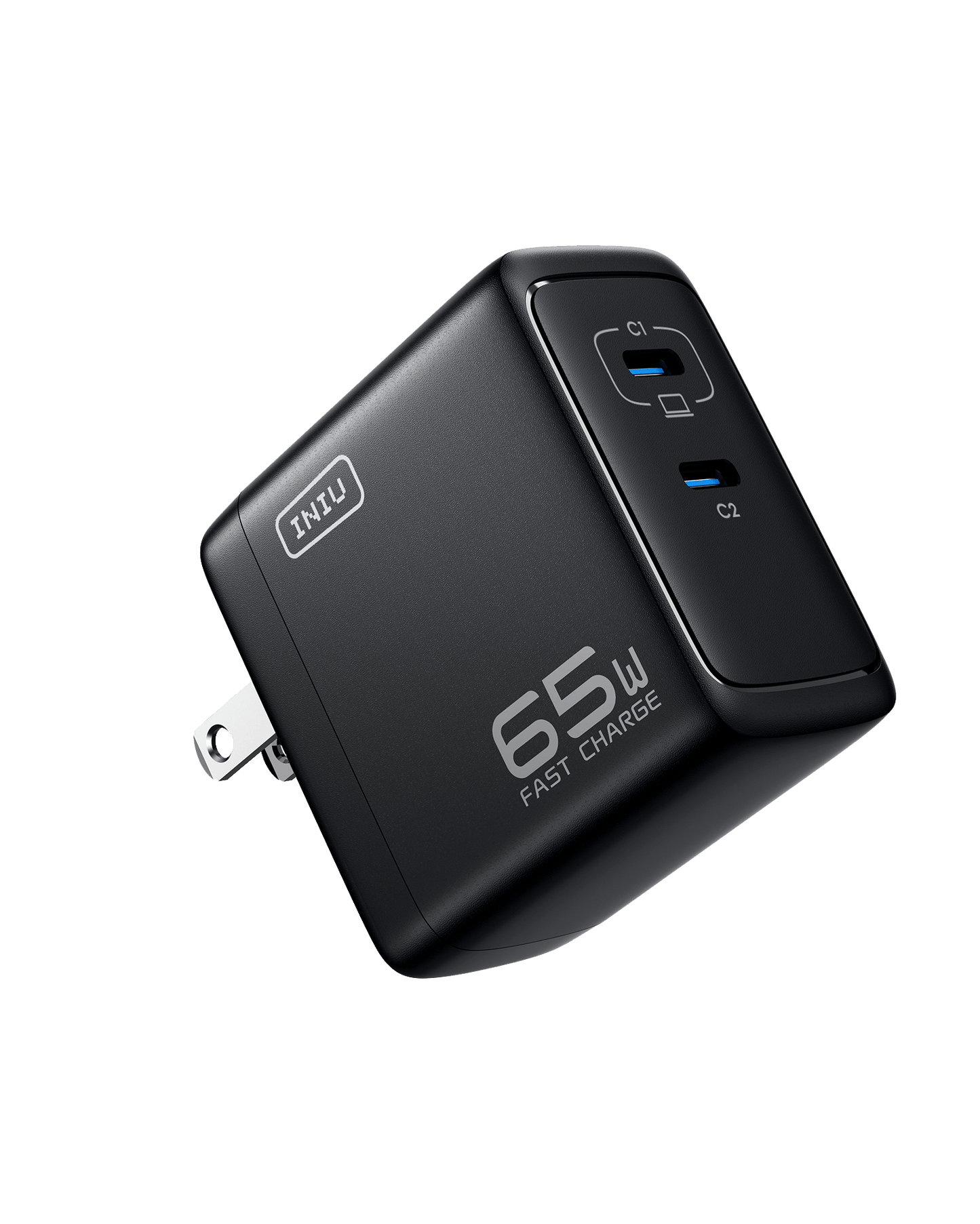 INIU I624 65W Dual Ports Wall Charger in Black, GaN Material, Fast Charging