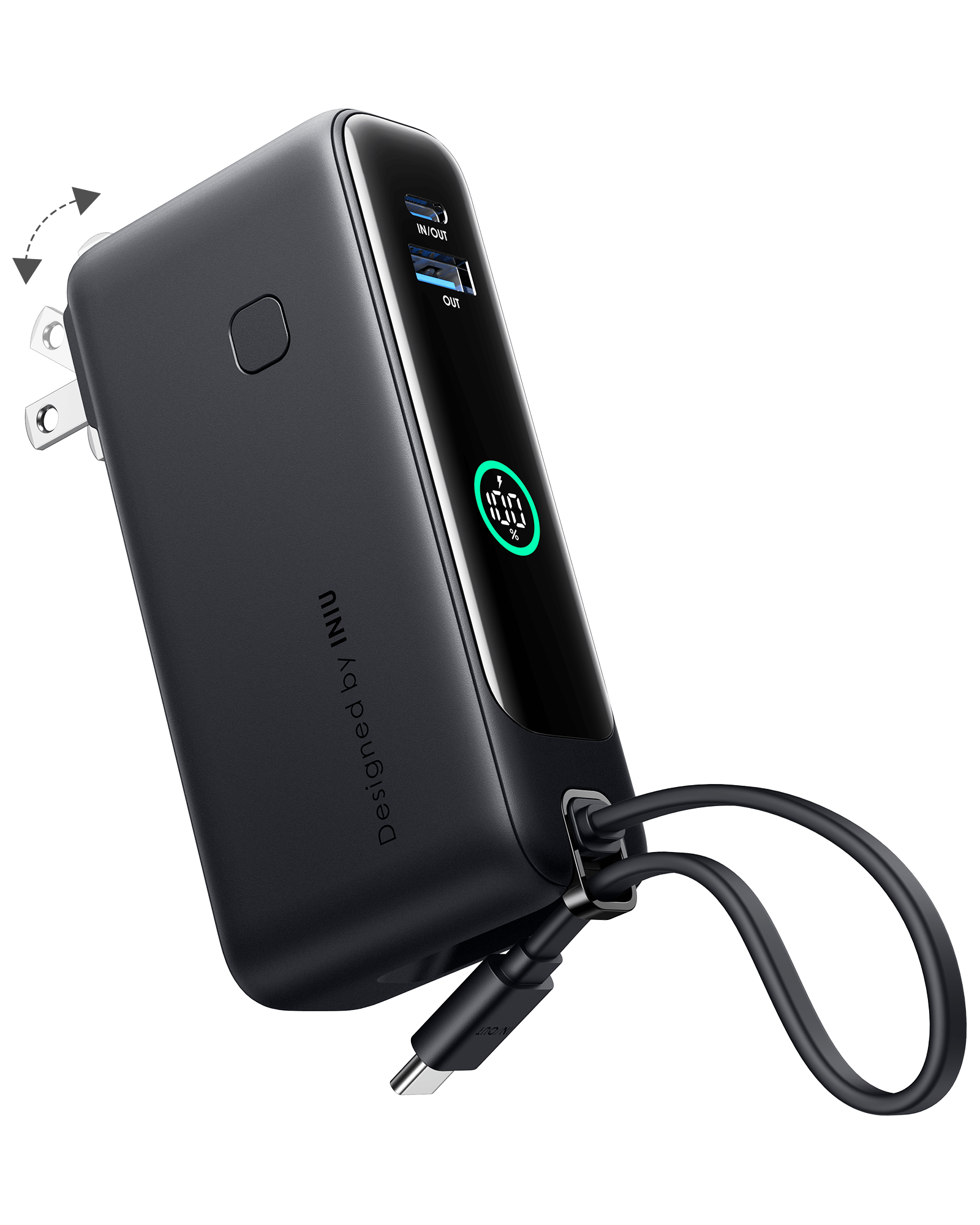 INIU Multi P21 Power Bank 30W - Black 3-in-1 Travel Charger with USB-C Cable and plug design