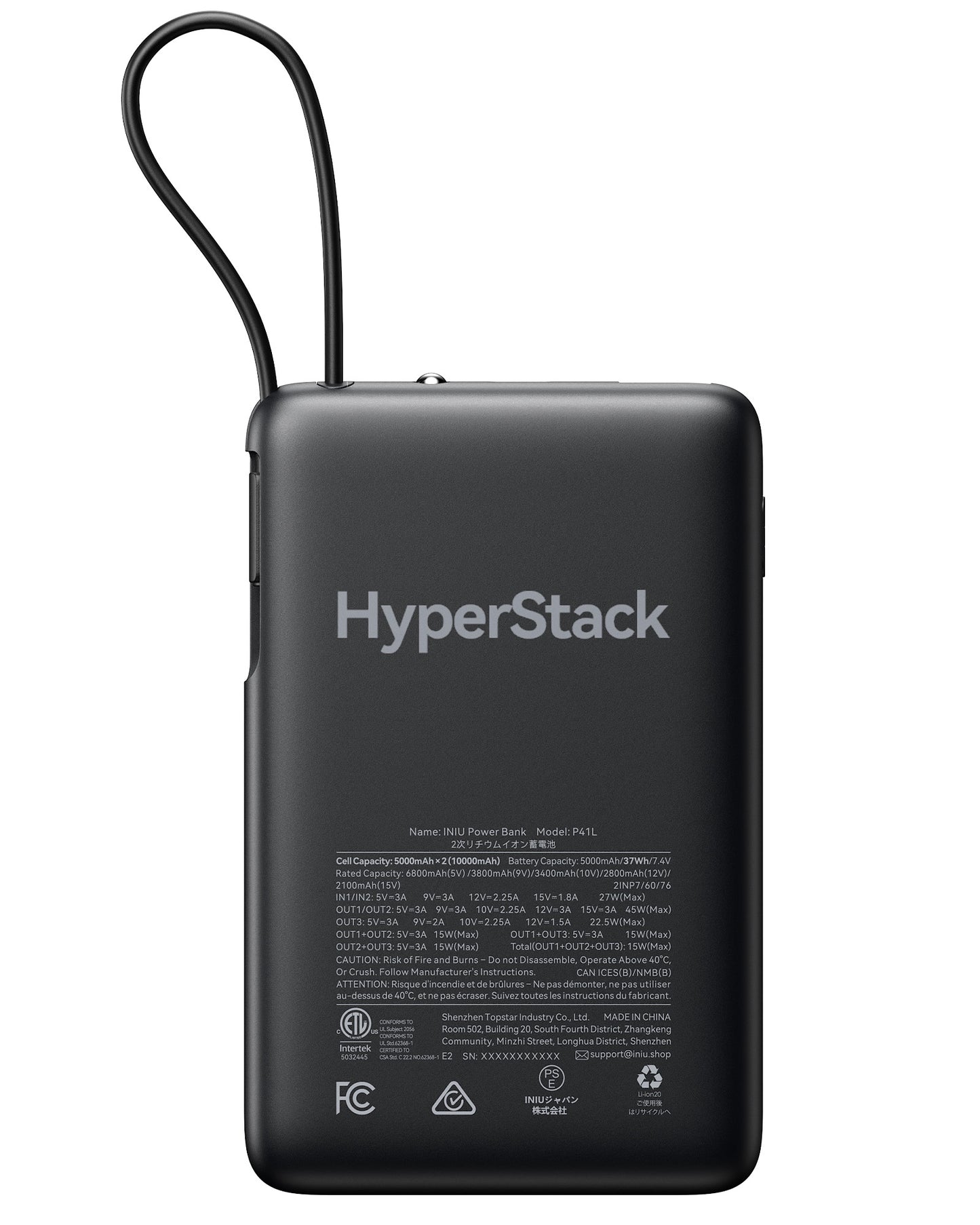 HyperStack Pawsible P41L-E2 Power Bank with Build in Cable Slimmest 45W 10000mAh