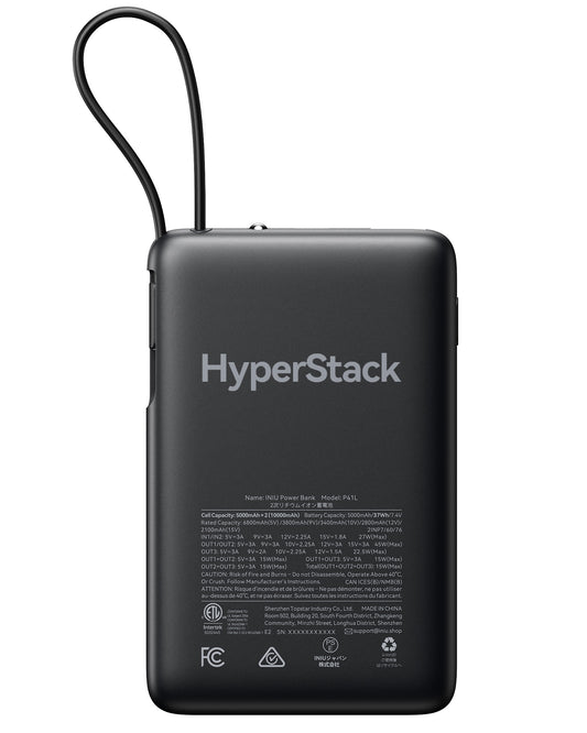 HyperStack Pawsible P41L-E2 Banco de energía con cable incorporado, el más delgado de 45 W y 10 000 mAh