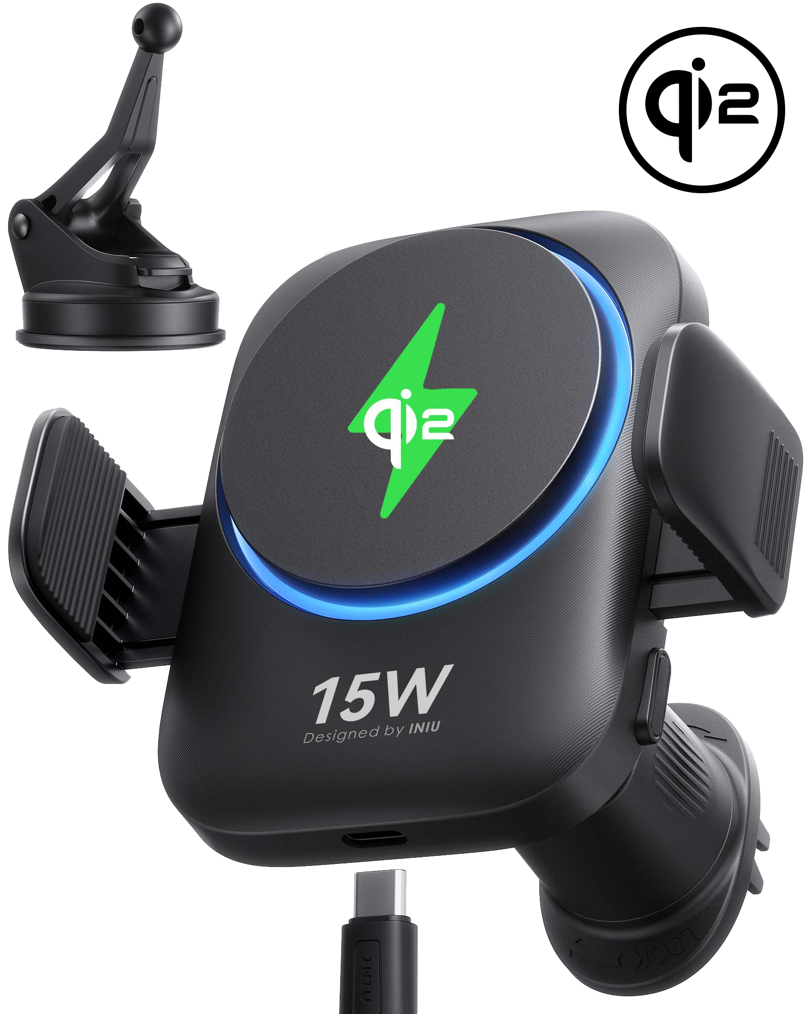 INIU SnapGo V11-E1 Qi2 15W Magnetic Wireless Car Charger Mount