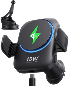 INIU SnapGo V11-E1 Qi2 15W car charger with anti-bump clamps, providing stable magnetic charging for devices like iPhone 17.