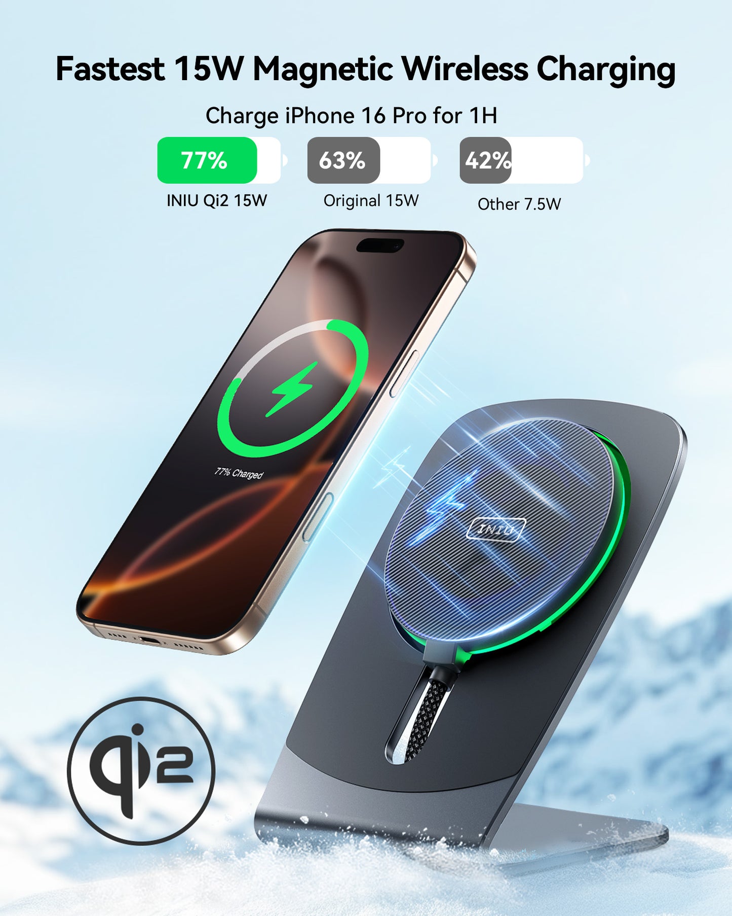 INIU W21-E1 Qi2 15W マグネット式ワイヤレス充電器