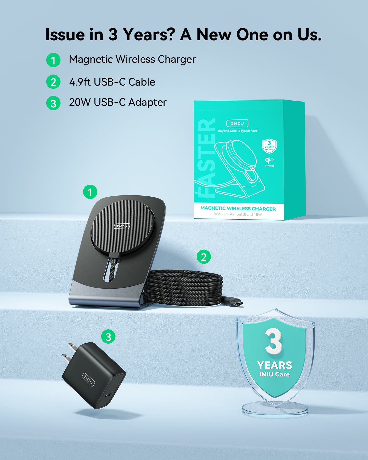 INIU W21-E1 Qi2 15W マグネット式ワイヤレス充電器