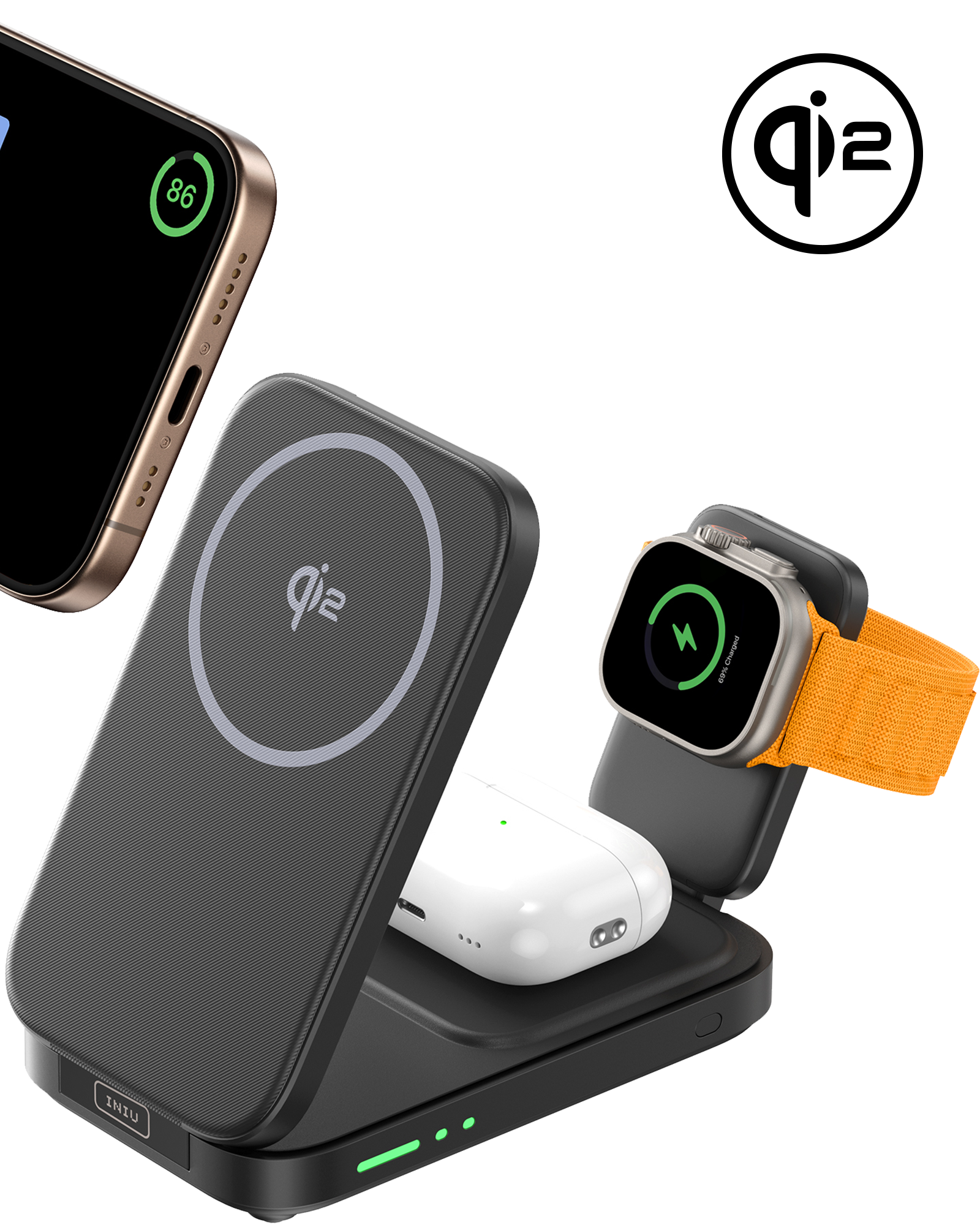 INIU SnapGo W31-E1 Qi2 15W 3 in 1 Magnetic Foldable Wireless Charger