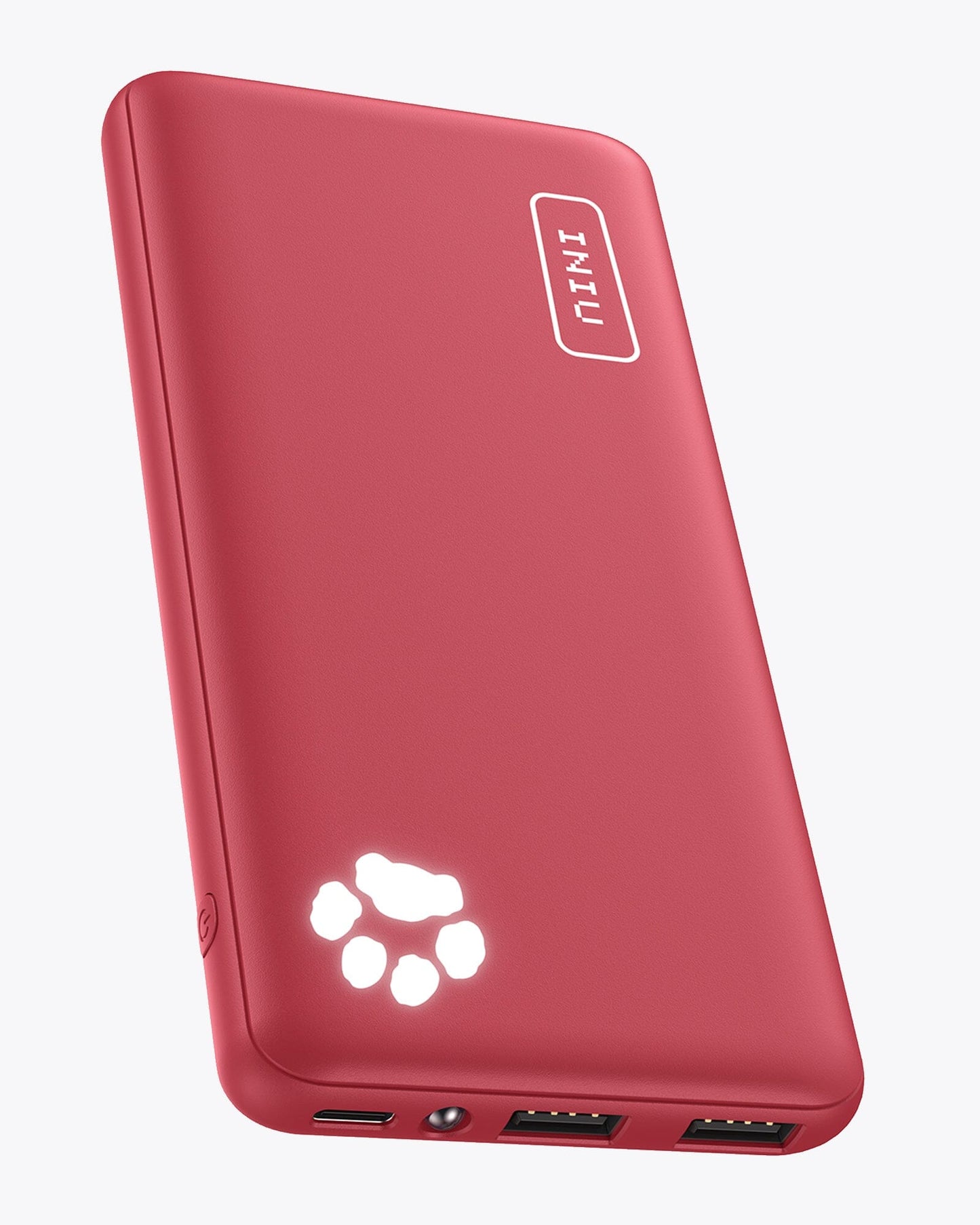 INIU B41 Power Bank Coral - Slim 10000mAh portable charger with INIU logo and LED paw indicator