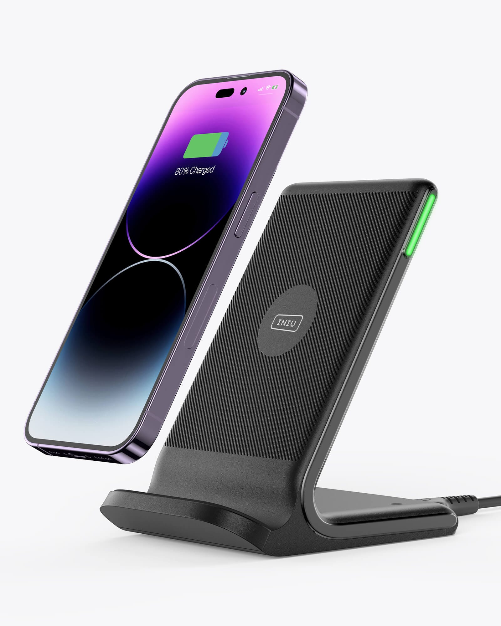 INIU Wireless Charger, 15W Qi-Certified Fast Wireless Charging Stand with Sleep-Friendly Adaptive Light Compatible with iPhone 14 13 12 Pro XR Xs 8