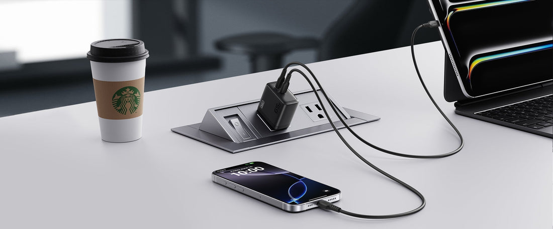 INIU fast GaN charger charging iPhone and laptop