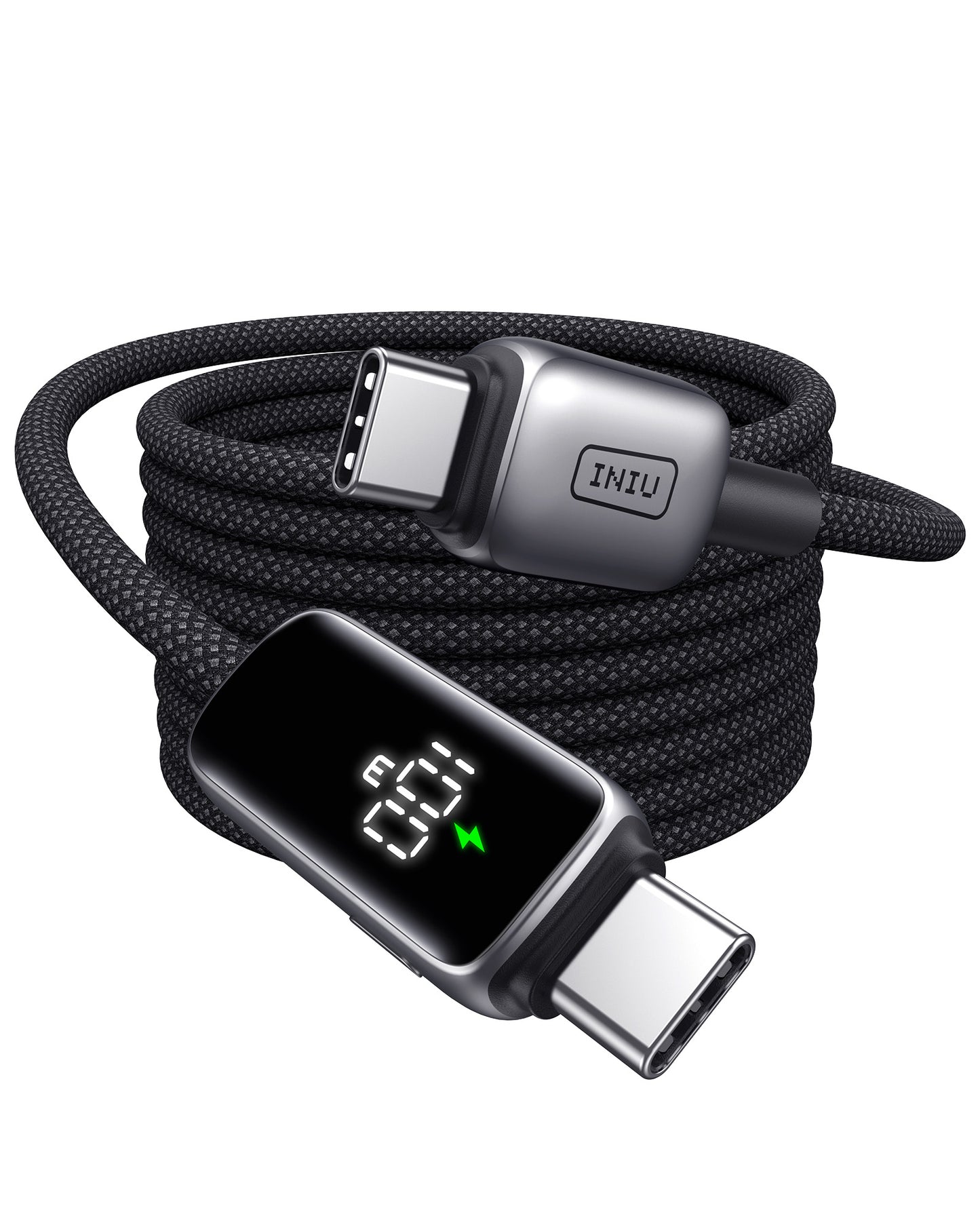INIU 數位顯示器 USB-C 轉 USB-C 線（100W，6.6 英尺）