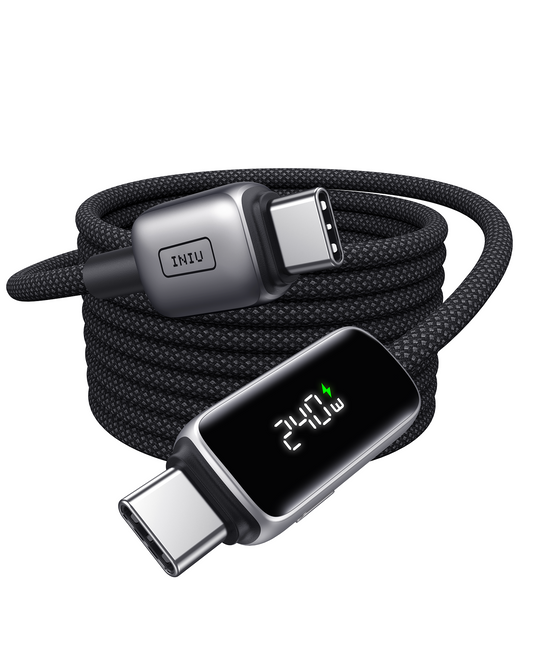 INIU 數位顯示器 USB C 轉 USB C 線（240W，6.6 英尺）