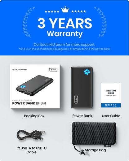 [4 colors] INIU B41 Market's Slimmest 10000mAh Power Bank,Compatible with iPhone 14 13 12 Pro Samsung S21 Google LG iPad Tablet, etc.