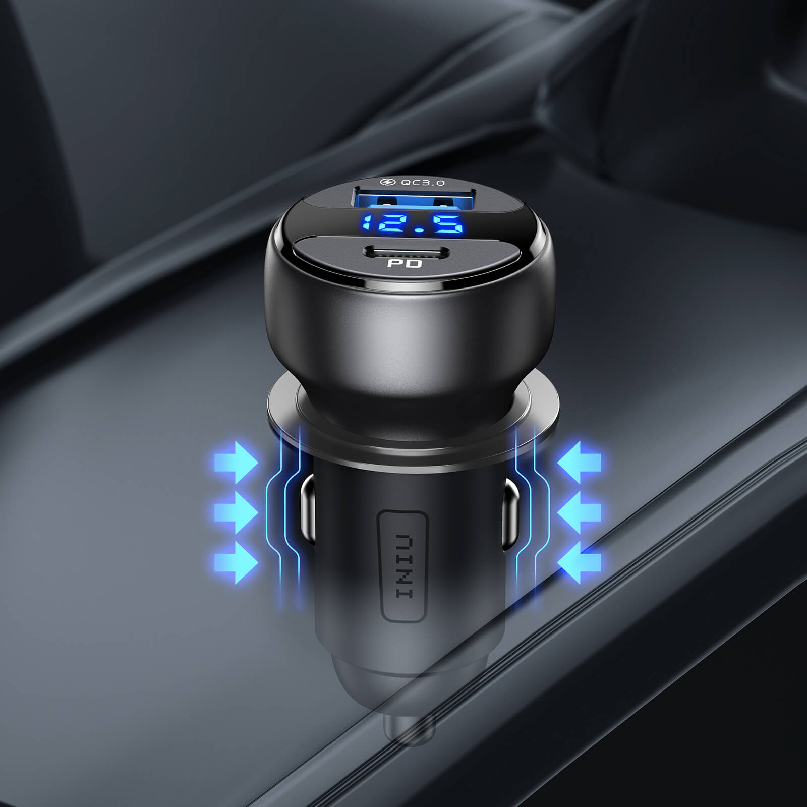 INIU 66W Car Usb-c Charger CI-711 With Voltage Display