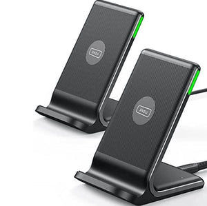 INIU I211-2P Wireless Charger: Black stand chargers with green accents, promoting fast wireless charging.