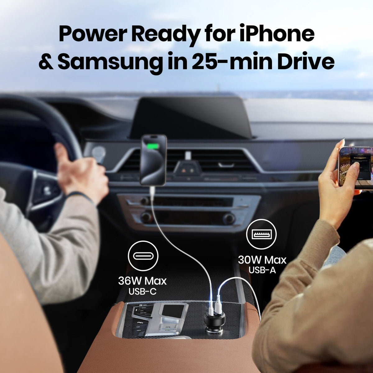 INIU 66W car charger simultaneously powers iPhone & Samsung, Black Friday deals on car chargers.