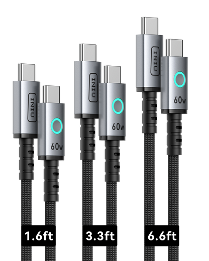 INIU Paquete de 3 cables USB C a USB C de 60 W (0,5 m + 1 m + 2 m)