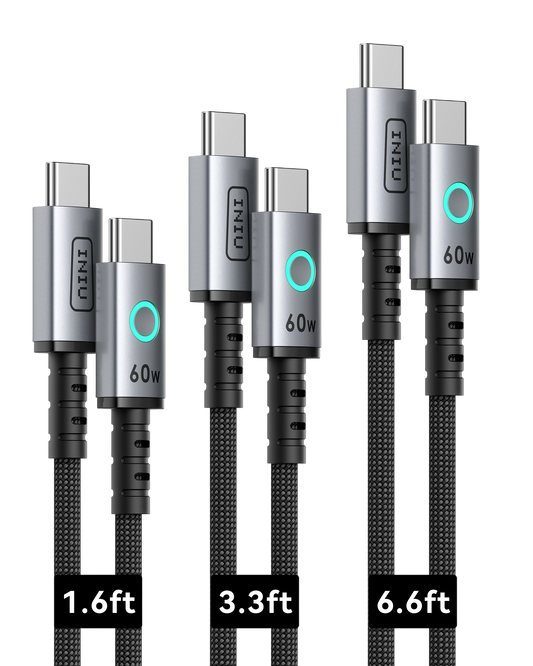 INIU 60W USB C to USB C Cable 3-Pack (1.6ft+3.3ft+6.6ft)