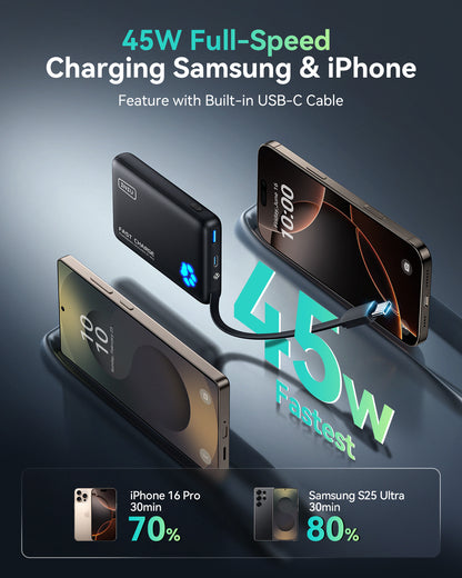 INIU Pawsible P41L-E1 Banco de energía con cable integrado, el más delgado de 20 W y 10 000 mAh