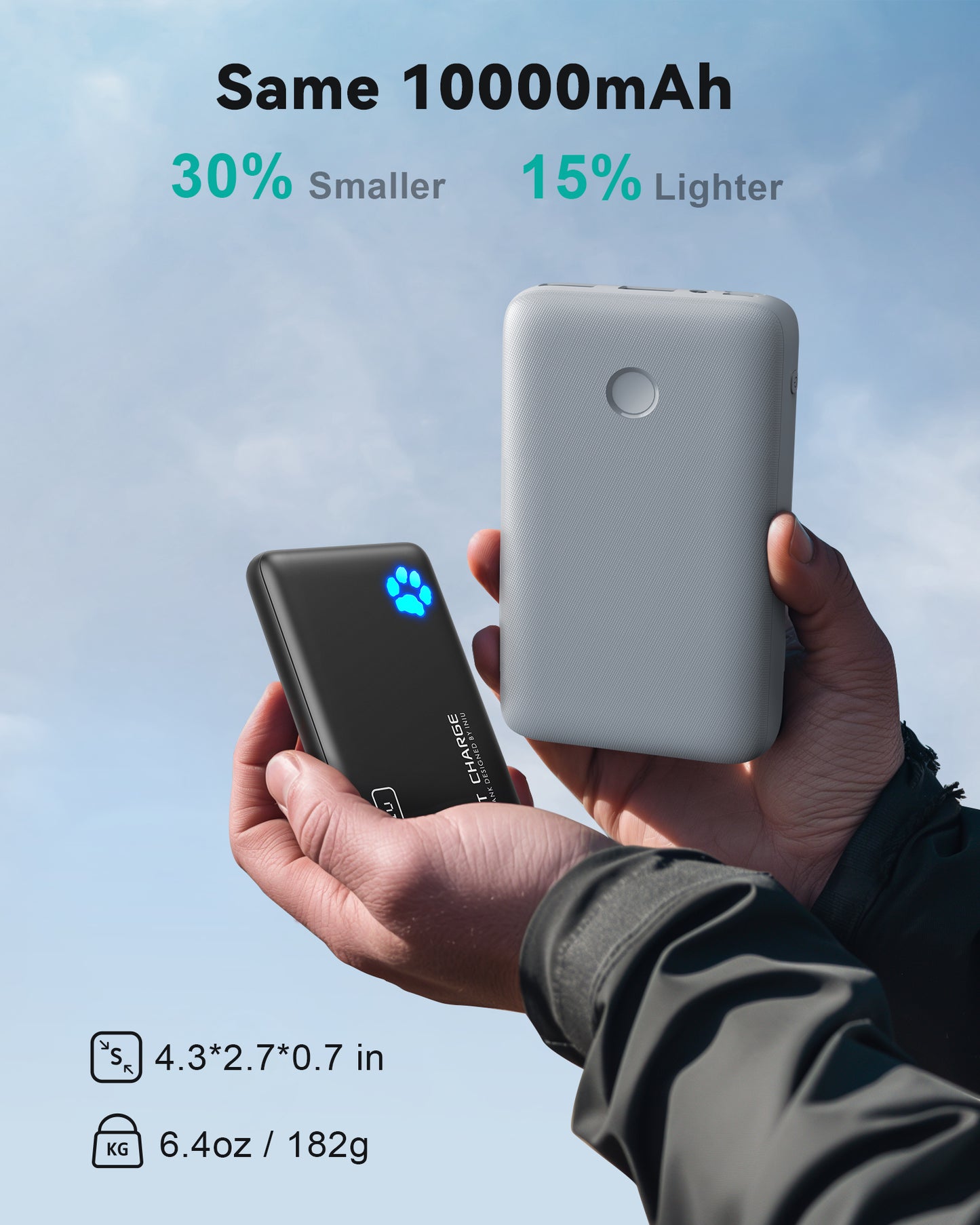 Batterie externe INIU Pawsible P41, charge rapide, 22, 5 W, 10 000 mAh