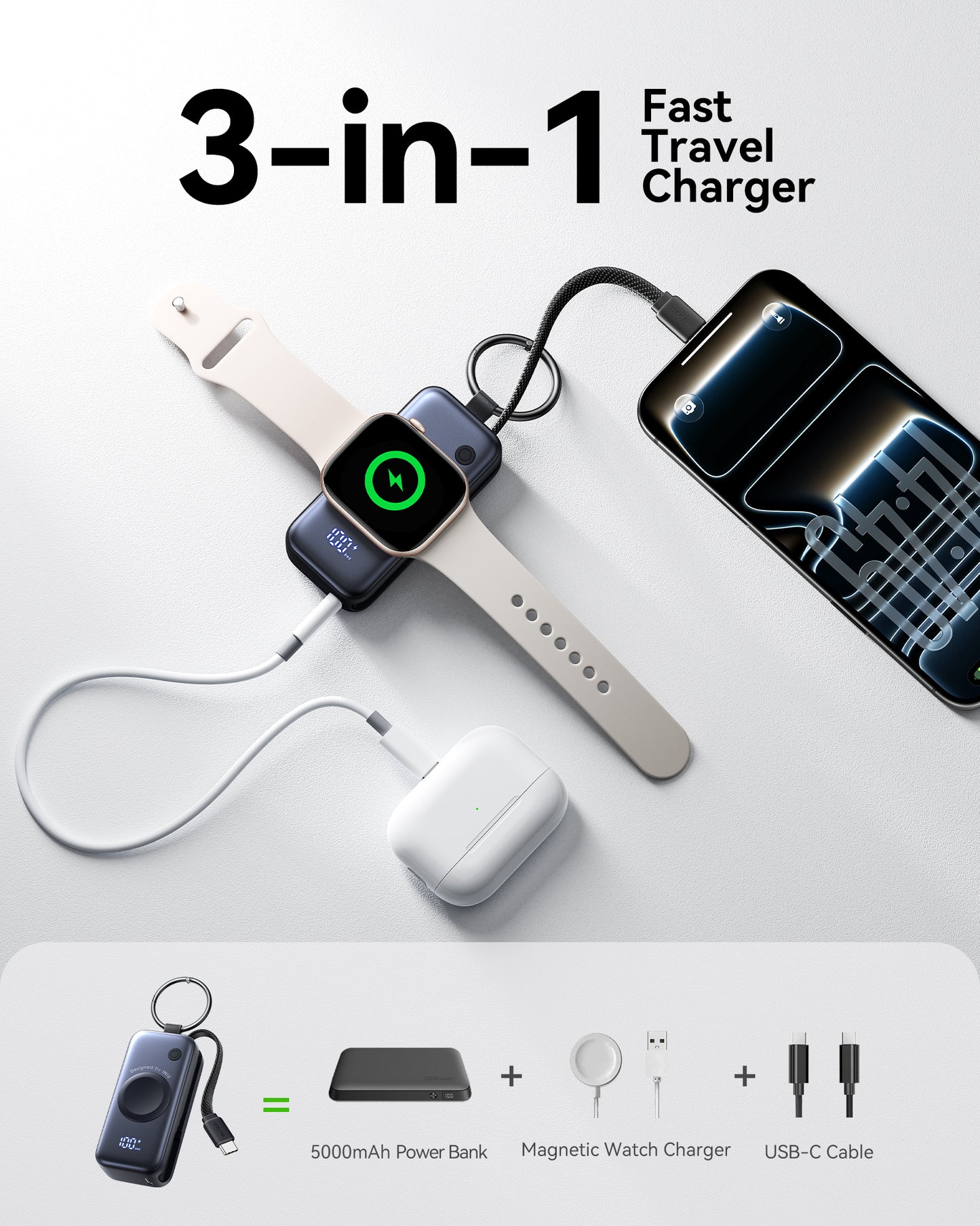 INIU Banco de energía SnapGo P81 para iWatch de 5 W y 5000 mAh