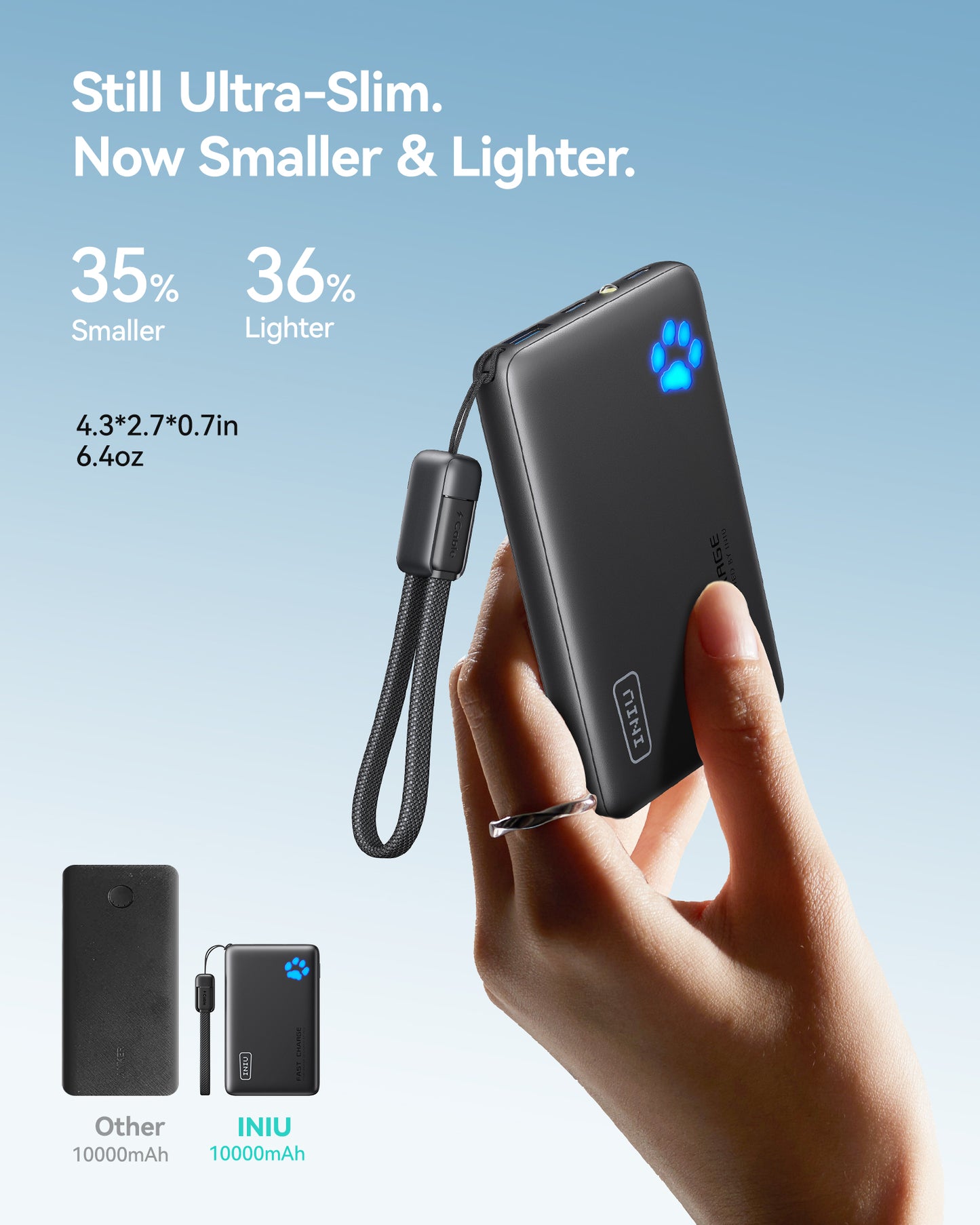 INIU Batterie externe Pawsible P41, charge rapide, 45 W, 10 000 mAh