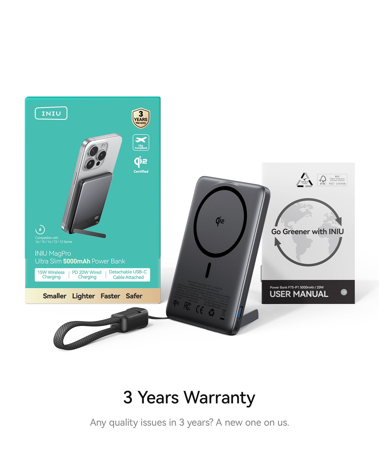 INIU Batterie externe magnétique Qi2, le chargeur portable 5000 mAh le plus fin du marché