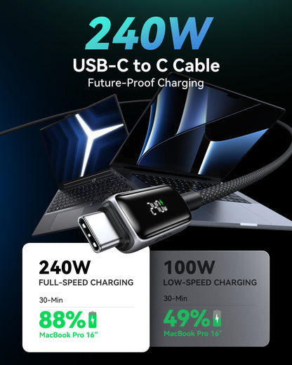 INIU 數位顯示器 USB C 轉 USB C 線（240W，6.6 英尺）