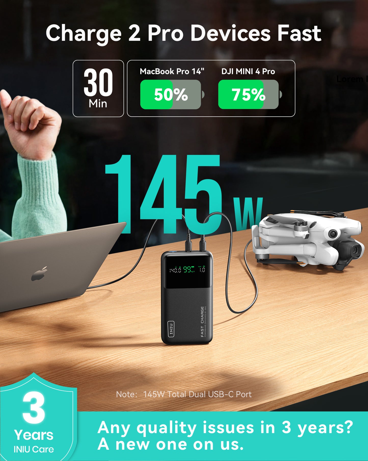 INIU Cougar P64-E1 Power Bank Fastest 140W 25000mAh