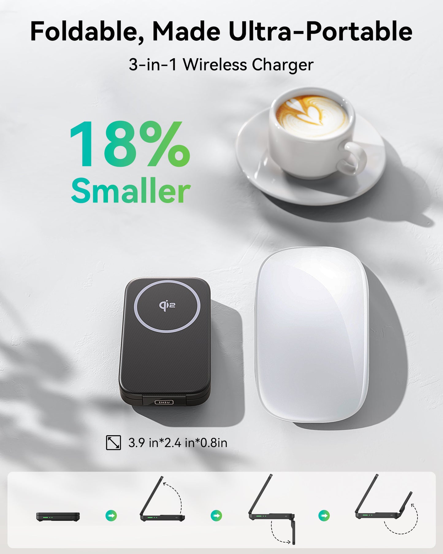 Chargeur sans fil magnétique pliable 3 en 1 INIU SnapGo W31-E1 Qi2 15 W