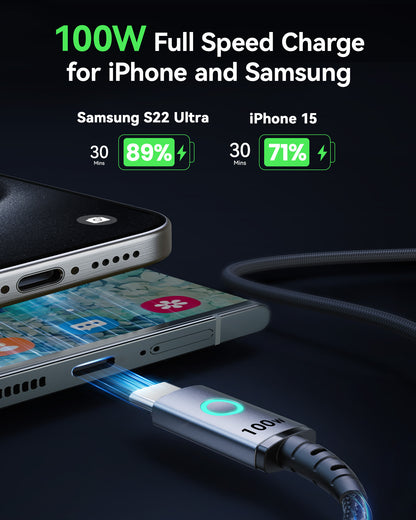 INIU 100W USB C 轉 USB C 連接線（6.6 英尺，2 條裝）