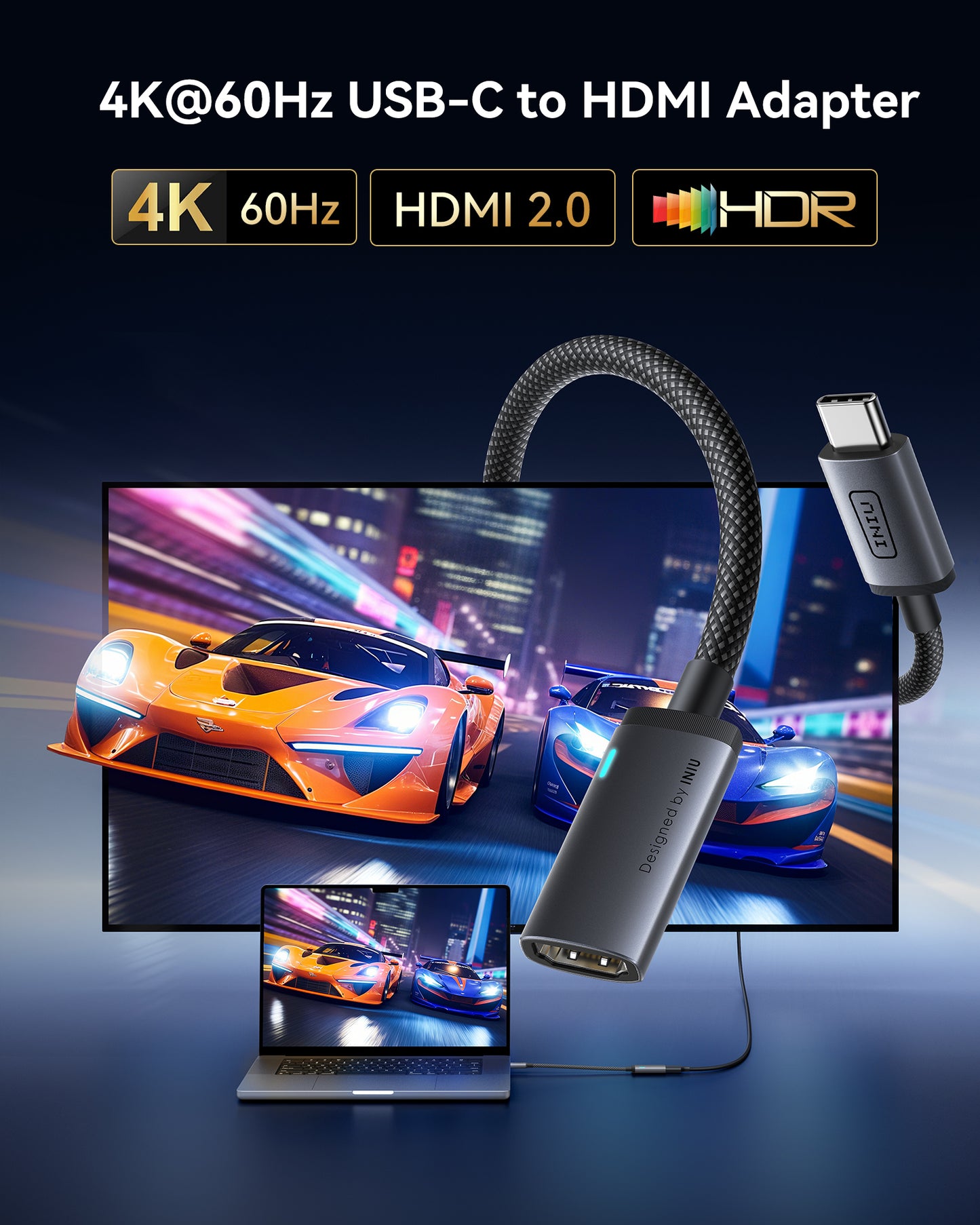 INIU Adaptador USB-C a HDMI C60 4K 60 Hz para iPhone y MacBook