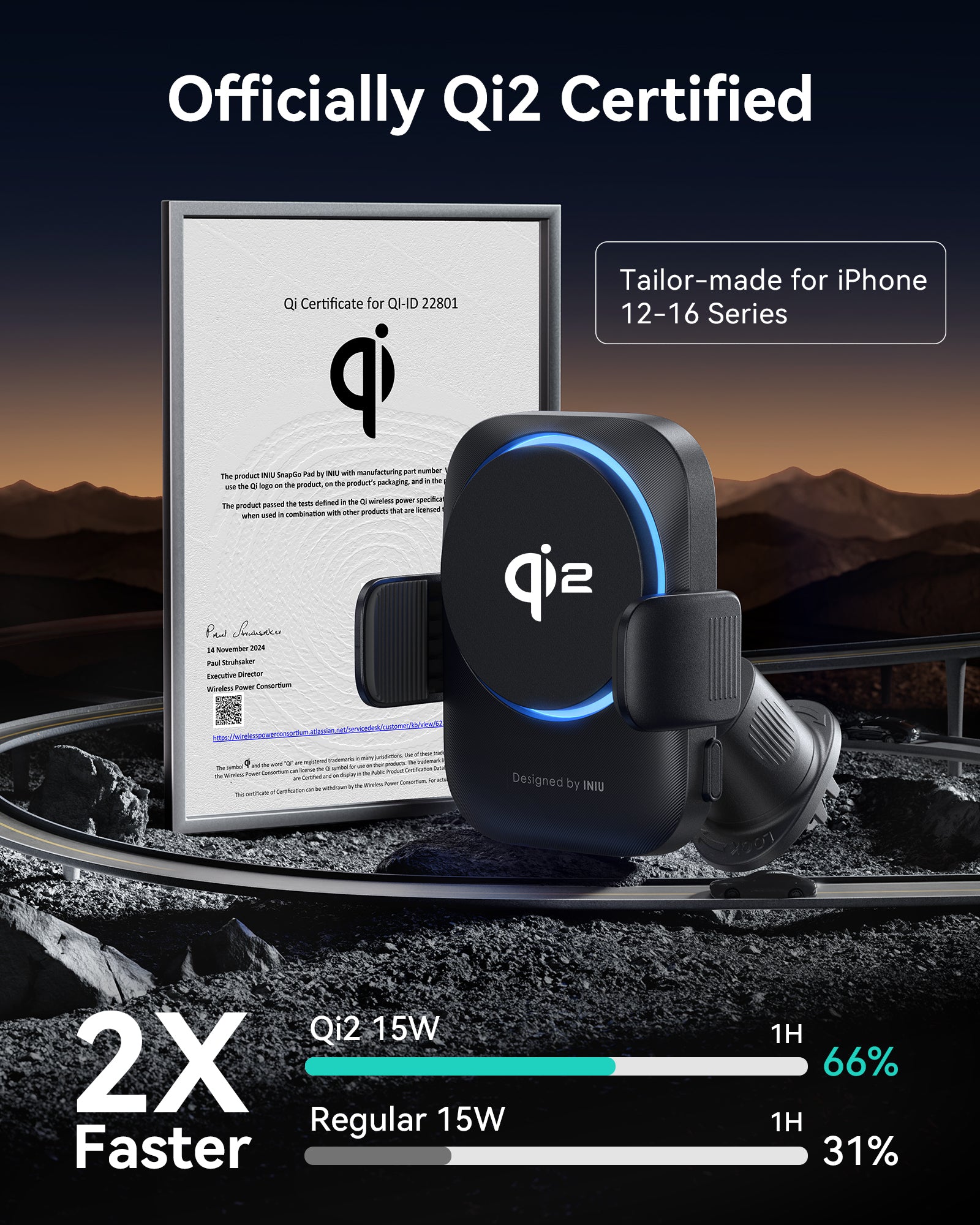 INIU SnapGo V11-E1 Qi2 15W Magnetic Wireless Car Charger