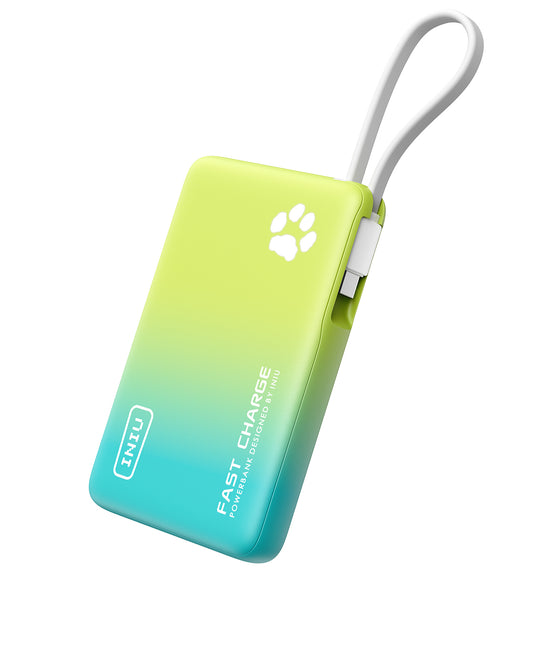 INIU Pawsible P41L-Banque d'alimentation E2 avec câble intégré, la plus fine 45 W 10 000 mAh