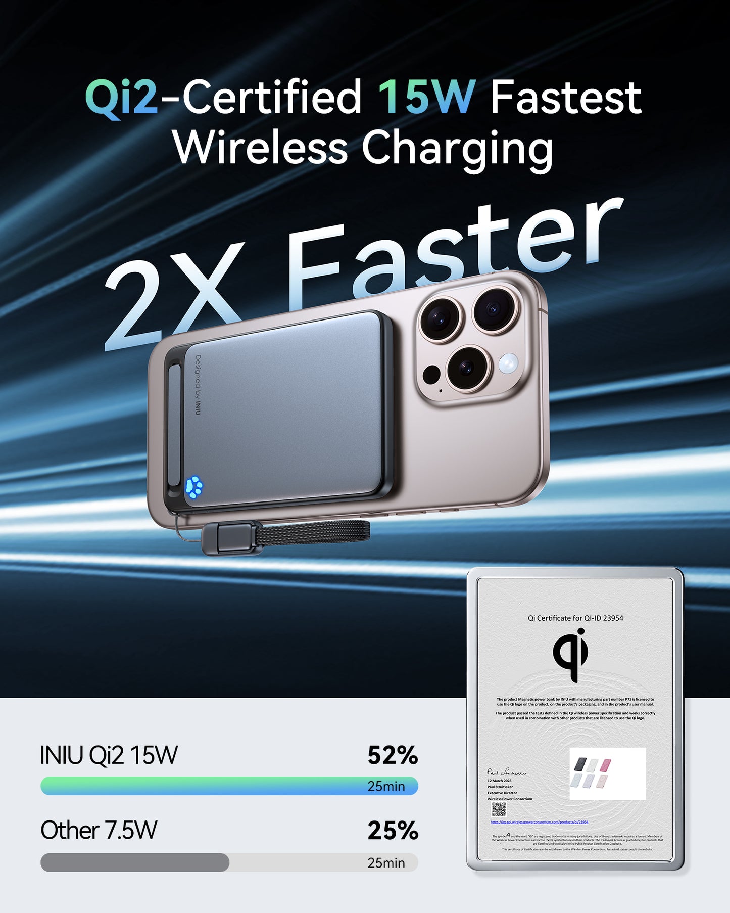 INIU Powerbank SnapGo P71-E1 Magsafe Qi2 15 W, najcieńszy, 5000 mAh