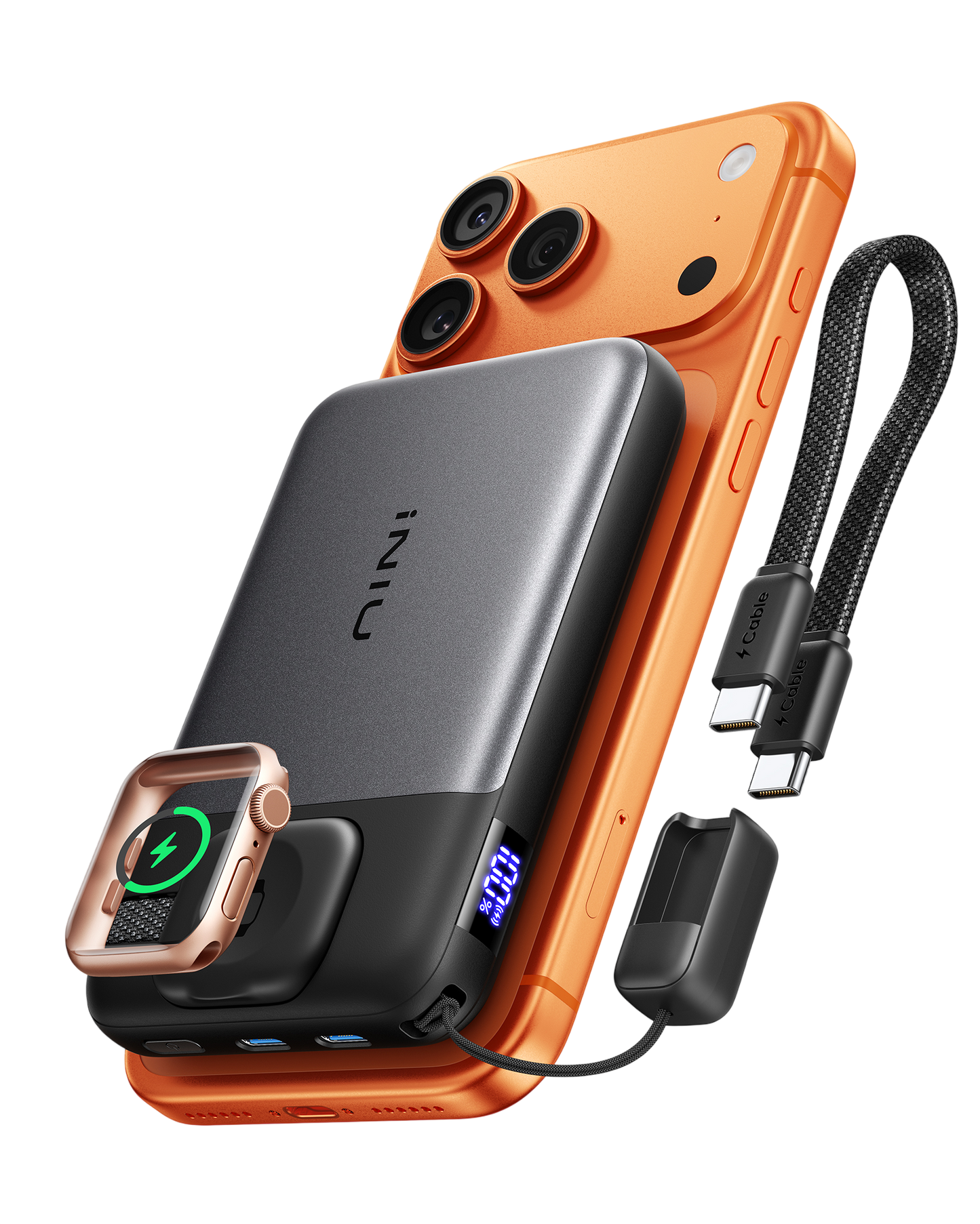 INIU SnapGo Magnetic Power Bank 10000mAh 25W, Qi2.2 MagSafe, Apple Watch Charger