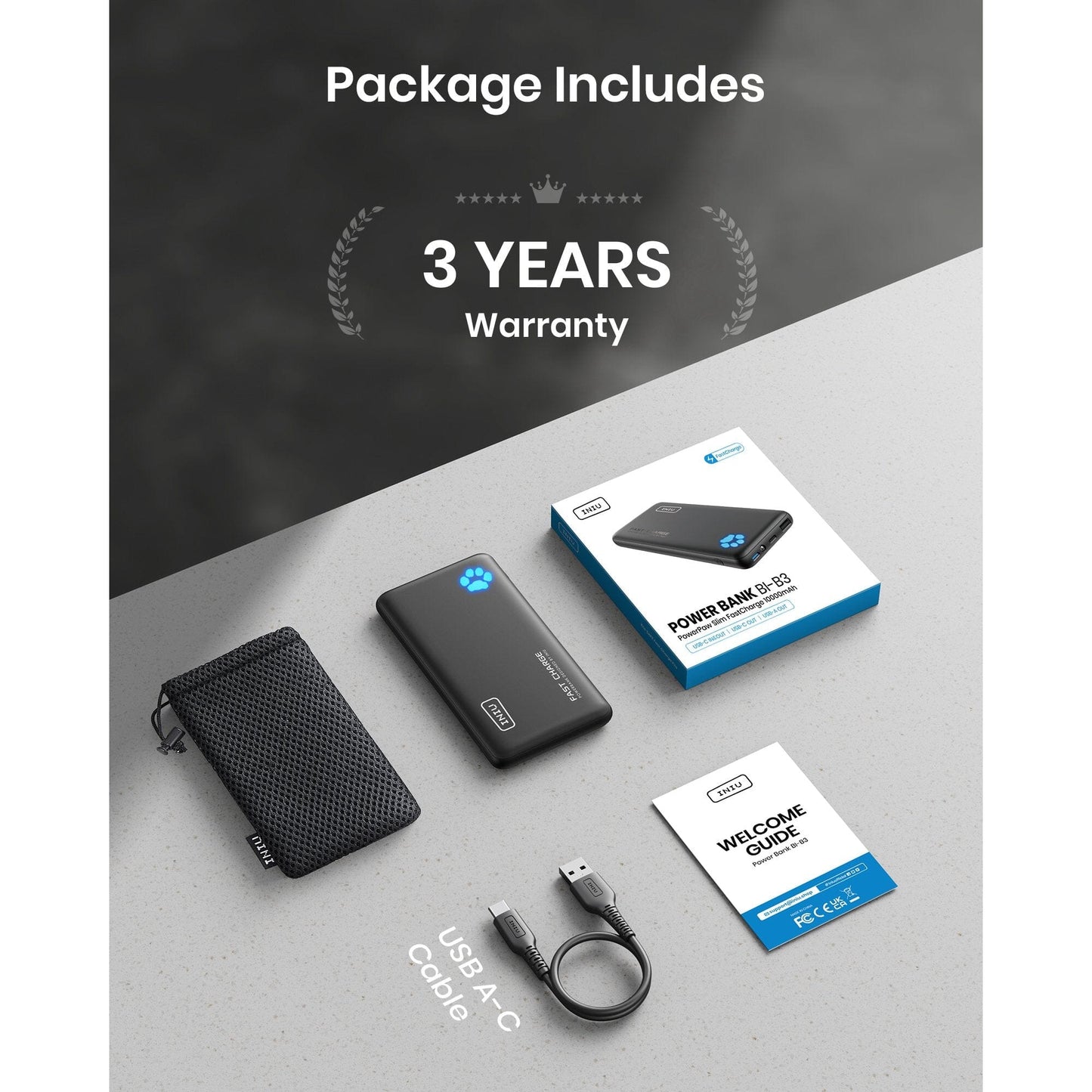 INIU B3 Tragbares Ladegerät, 20W PD 3.0 Schlankste 10000mAh Power bank, Schwarz